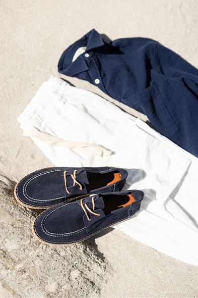 Petra Bağcıklı Lacivert Süet Deri Espadril