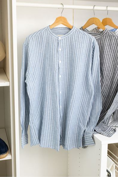 Venetia Hakim Yaka Beyaz Çizgili İndigo Gömlek