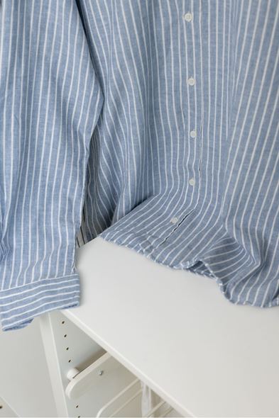 Venetia Hakim Yaka Beyaz Çizgili İndigo Gömlek