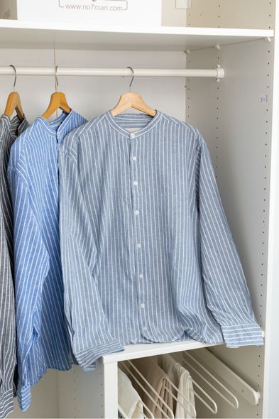 Venetia Hakim Yaka Beyaz Çizgili İndigo Gömlek