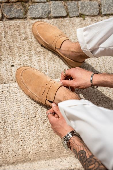 Minoa Bej Loafer Süet Deri Espadril