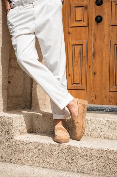 Minoa Bej Loafer Süet Deri Espadril