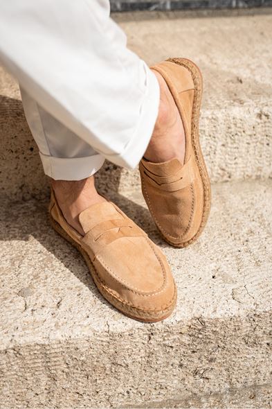 Minoa Bej Loafer Süet Deri Espadril