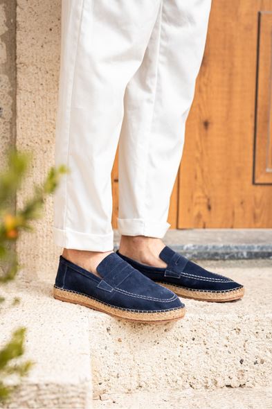 Minoa Lacivert Loafer Süet Hakiki Deri Espadril