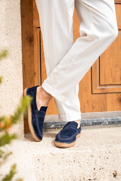 Minoa Lacivert Loafer Süet Hakiki Deri Espadril