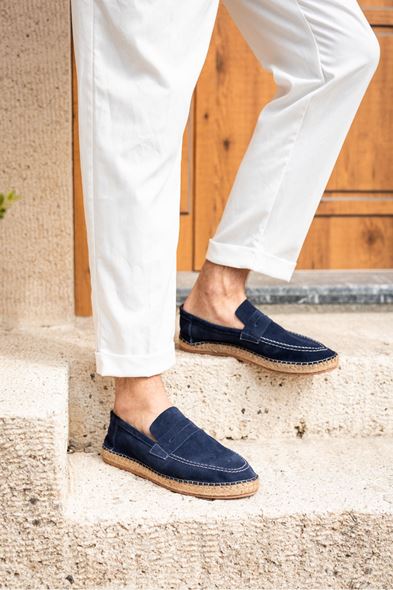 Minoa Lacivert Loafer Süet Hakiki Deri Espadril