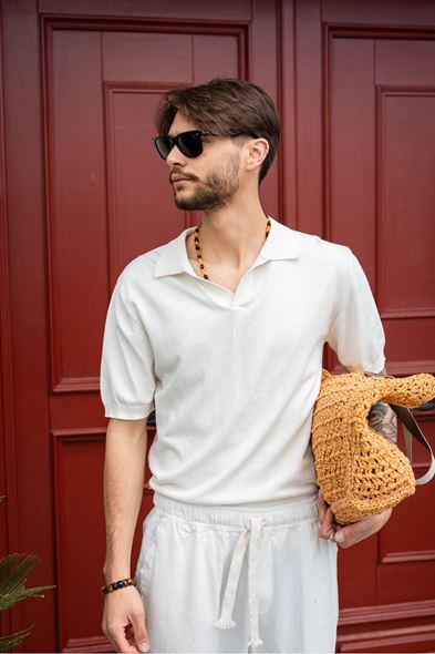 Alten Beyaz Polo Yaka Triko Tshirt