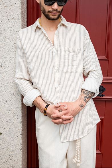 Mikonos Kahve Çizgili Gömlek