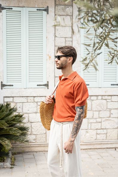 Alten Şeftali Polo Yaka Triko Tshirt