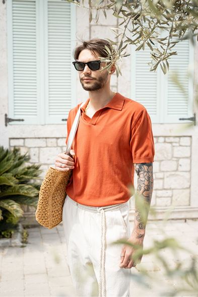 Alten Şeftali Polo Yaka Triko Tshirt