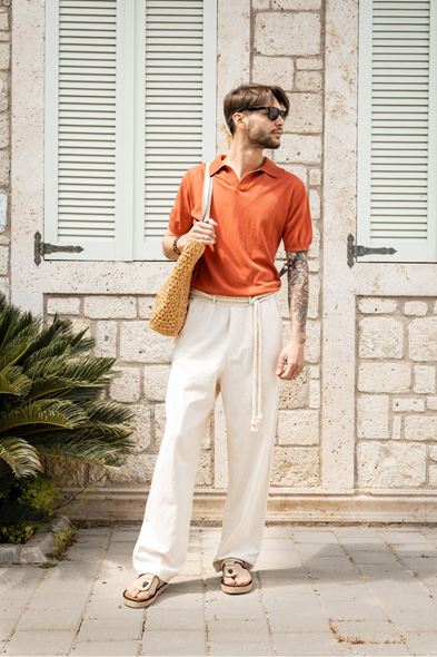 Alten Şeftali Polo Yaka %100 Pamuk Triko Tshirt