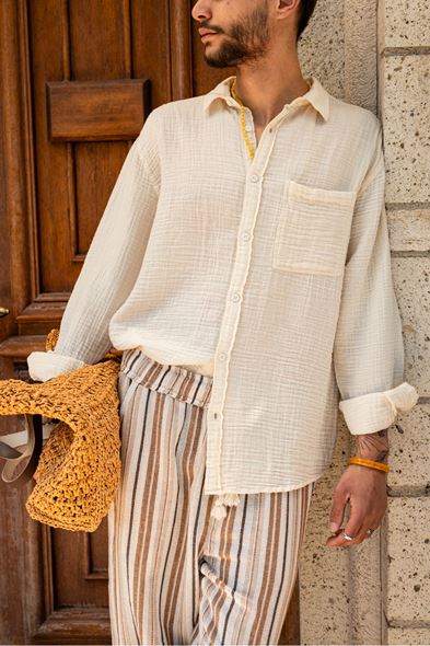 Siena Kahve Çizgili Pantolon