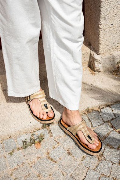 Latium Parmak Arası Bej Hasır Terlik