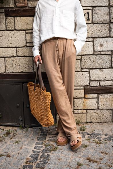 Santurino Duble Paça Taba Keten Pantolon