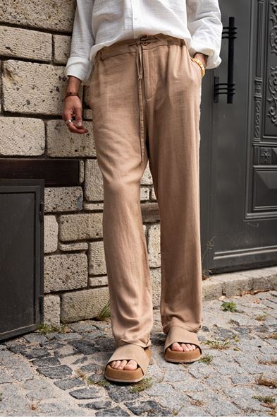 Santurino Duble Paça Taba Keten Pantolon