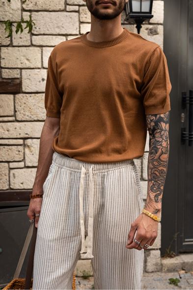 Briss Kahve Bisiklet Yaka Triko Tshirt