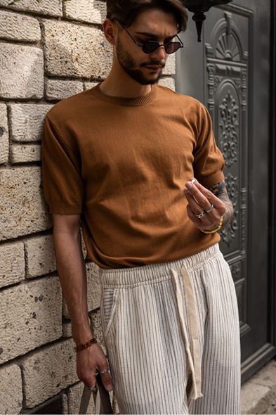 Briss Kahve Bisiklet Yaka Triko Tshirt