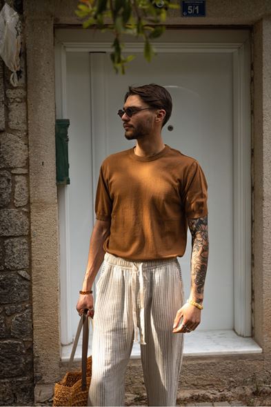 Briss Kahve Bisiklet Yaka Triko Tshirt