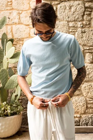 Briss Bebe Mavi Bisiklet Yaka %100 Pamuk Triko Erkek Tshirt