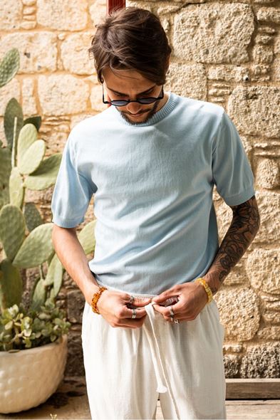 Briss Bebe Mavi Bisiklet Yaka %100 Pamuk Triko Tshirt
