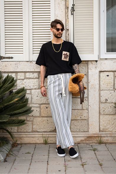 Siena Siyah Çizgili %100 Pamuk Erkek Pantolon