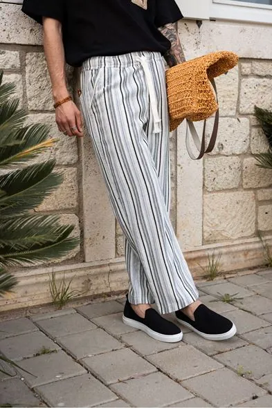 Siena Siyah Çizgili %100 Pamuk Erkek Pantolon