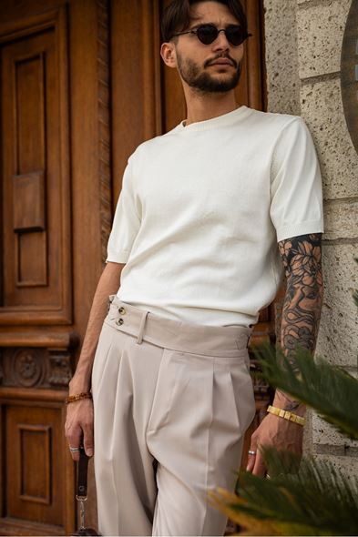 Briss Beyaz Bisiklet Yaka %100 Pamuk Triko Tshirt