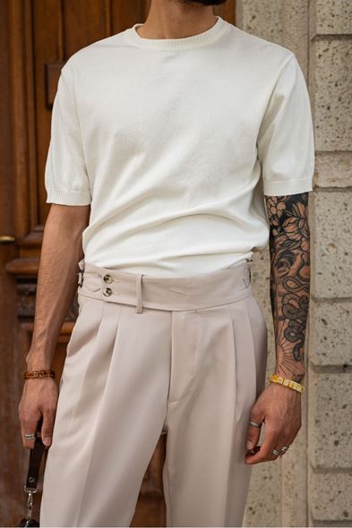 Briss Beyaz Bisiklet Yaka %100 Pamuk Triko Erkek Tshirt