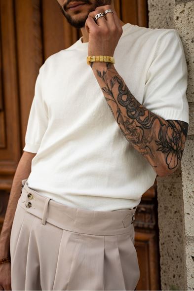 Briss Beyaz Bisiklet Yaka Triko Tshirt