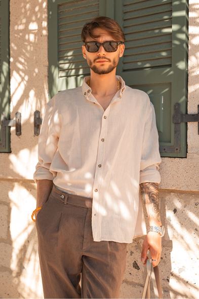 Granada Uzun Kollu Bej Gömlek