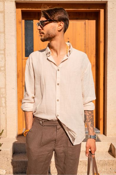 Granada Uzun Kollu Bej Gömlek