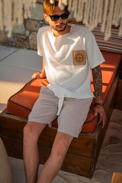 Arte Bordo Çizgili Şort