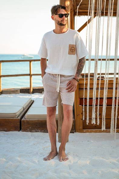 Arte Bordo Çizgili Şort