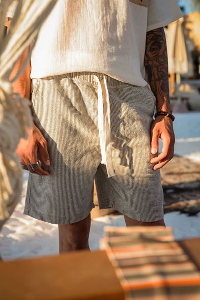 Arte Haki Çizgili Şort