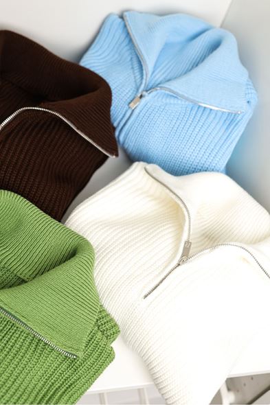 Dreson Mavi Yaka Fermuarlı Kazak