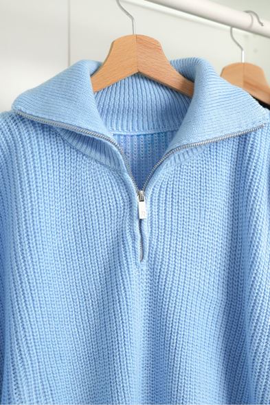 Dreson Mavi Yaka Fermuarlı Kazak