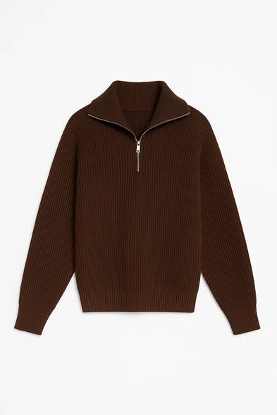 Dreson Kahve Yaka Fermuarlı Kazak