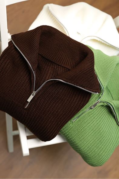 Dreson Kahve Yaka Fermuarlı Kazak