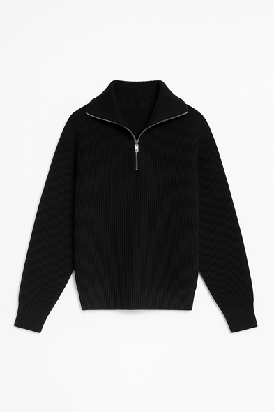 Dreson Siyah Yaka Fermuarlı Kazak