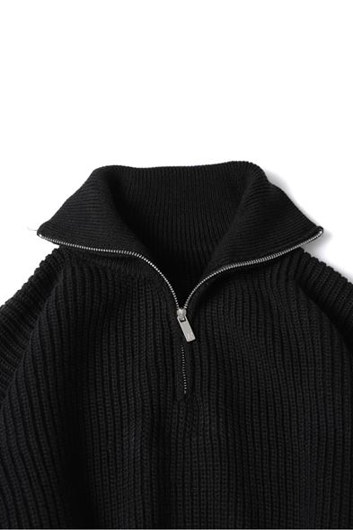 Dreson Siyah Yaka Fermuarlı Kazak