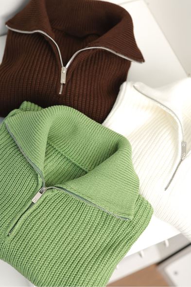 Dreson Siyah Yaka Fermuarlı Kazak