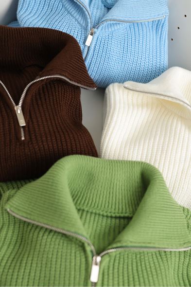 Dreson Yeşil Yaka Fermuarlı Kazak