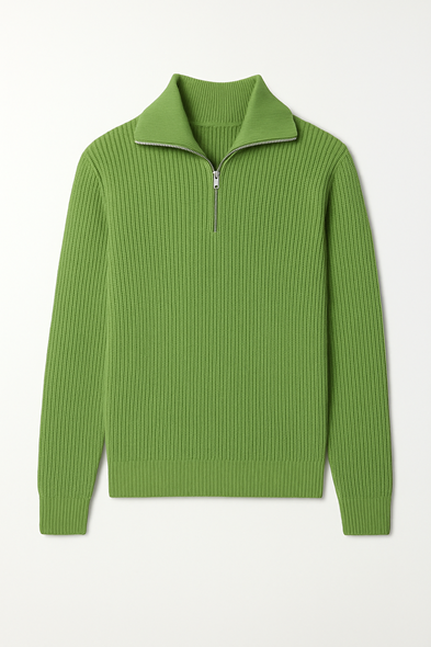 Dreson Yeşil Yaka Fermuarlı Kazak