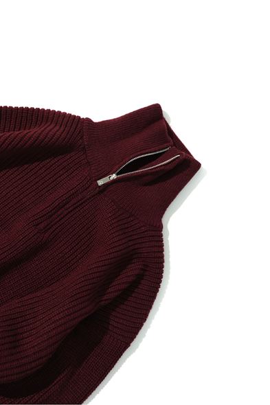 Dreson Bordo Yaka Fermuarlı Kazak