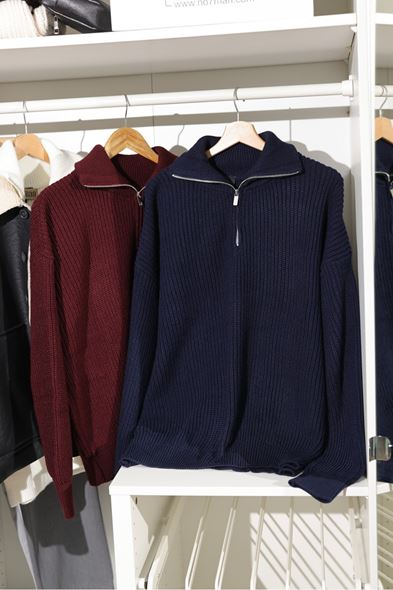 Dreson Lacivert Yaka Fermuarlı Kazak