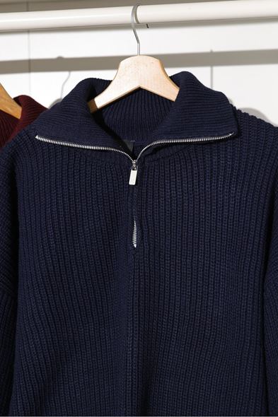 Dreson Lacivert Yaka Fermuarlı Kazak