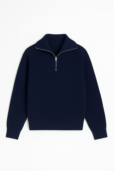 Dreson Lacivert Yaka Fermuarlı Kazak