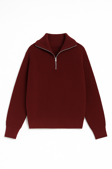 Dreson Bordo Yaka Fermuarlı Kazak