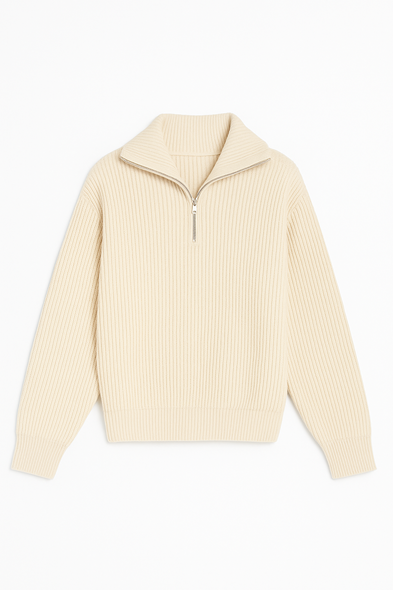 Dreson Bej Yaka Fermuarlı Kazak