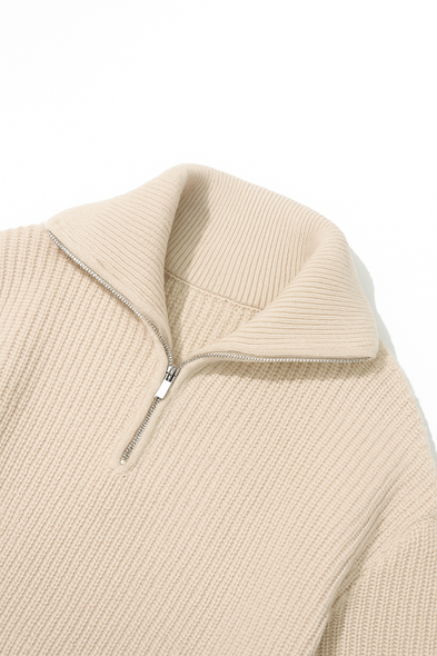 Dreson Bej Yaka Fermuarlı Kazak